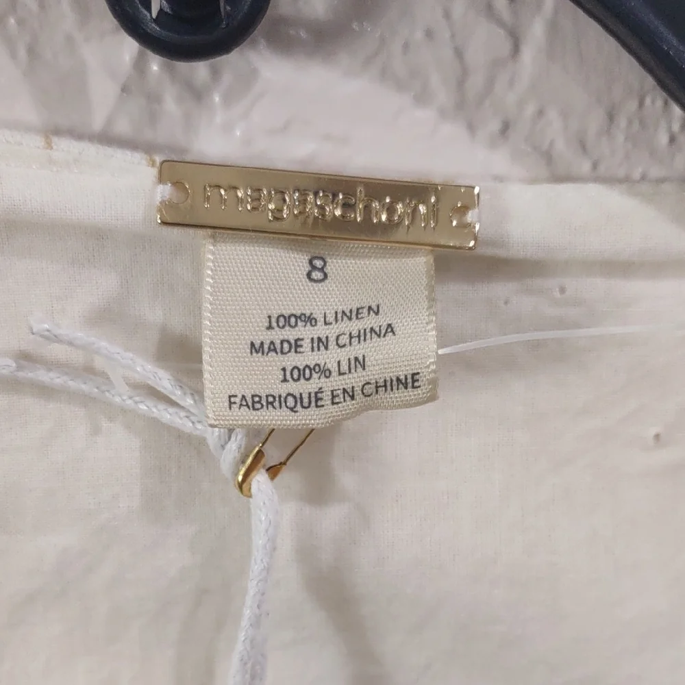 Magaschoni 100 Linen, Size 8 Elegant White Floral Dress - Picture 6 of 17